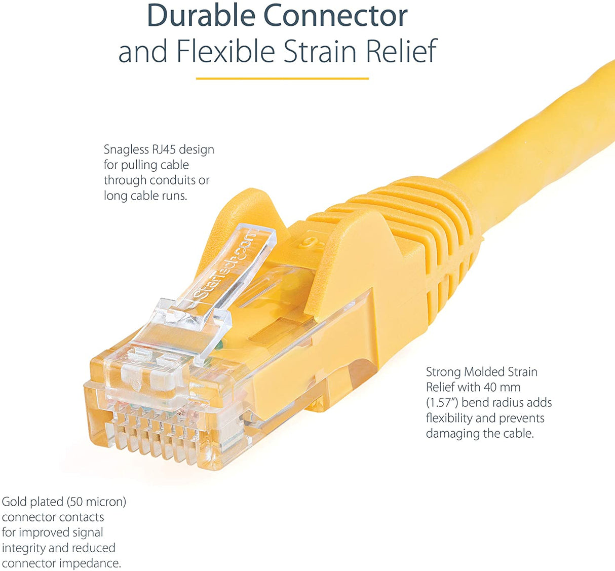 StarTech.com 25ft CAT6 Ethernet Cable - Yellow CAT 6 Gigabit Ethernet Wire -650MHz 100W PoE RJ45 UTP Network/Patch Cord Snagless w/Strain Relief Fluke Tested/Wiring is UL Certified/TIA (N6PATCH25YL) Yellow 25 ft / 7.6 m 1 Pack