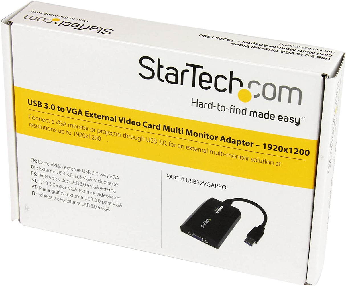 StarTech.com USB 3.0 to VGA Display Adapter 1920x1200 1080p, DisplayLink Certified, Video Converter w/ External Graphics Card - Mac & PC (USB32VGAPRO), Black USB 3.0 to VGA Adapter