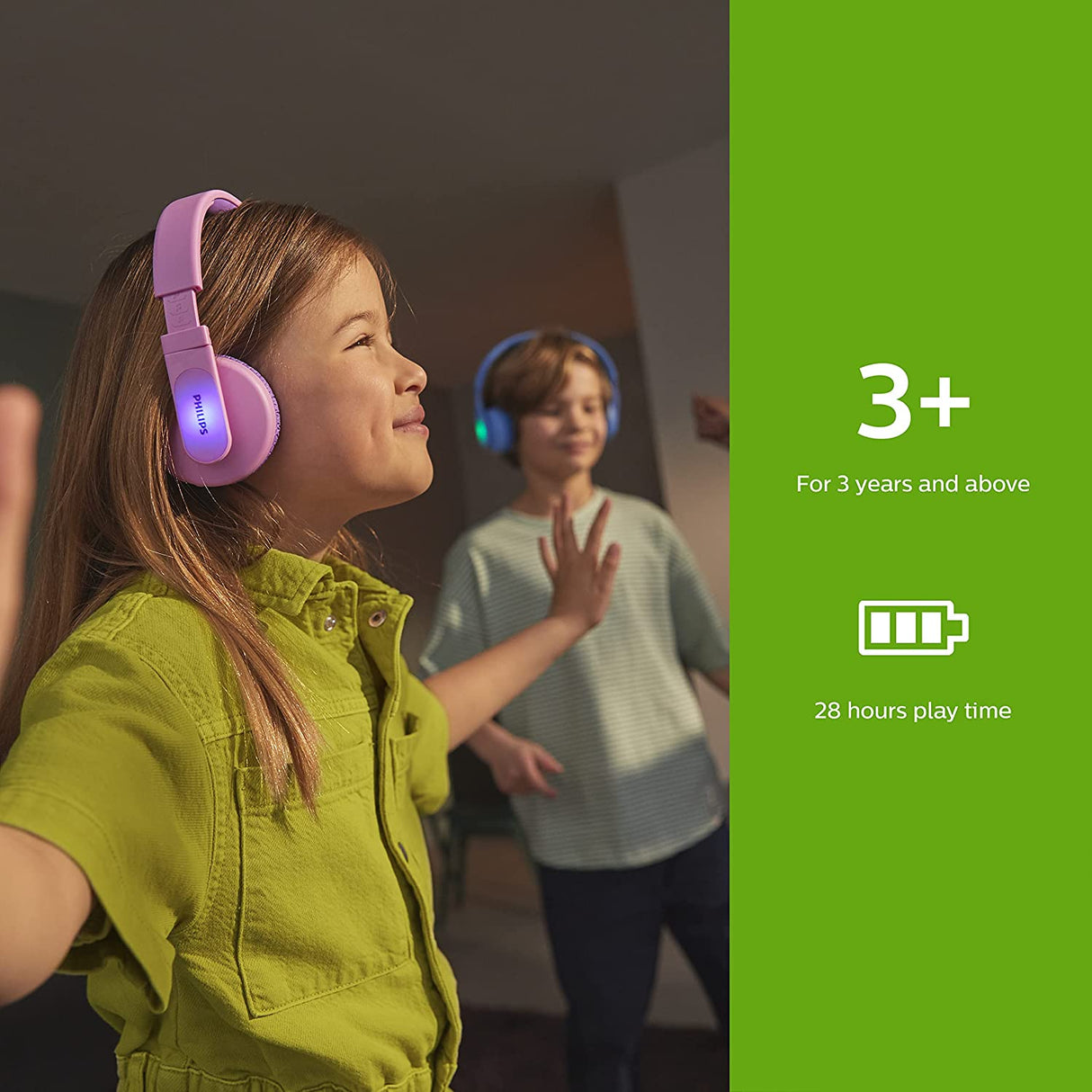Philips K4206 Kids Wireless On-Ear Headphones, Bluetooth + Cable Connection, 85dB Limit for Safer Hearing, Built-in Mic, 28 Hours Play time, Parental Controls via Philips Headphones Blue Adjustable headband for kids Wireless with mic