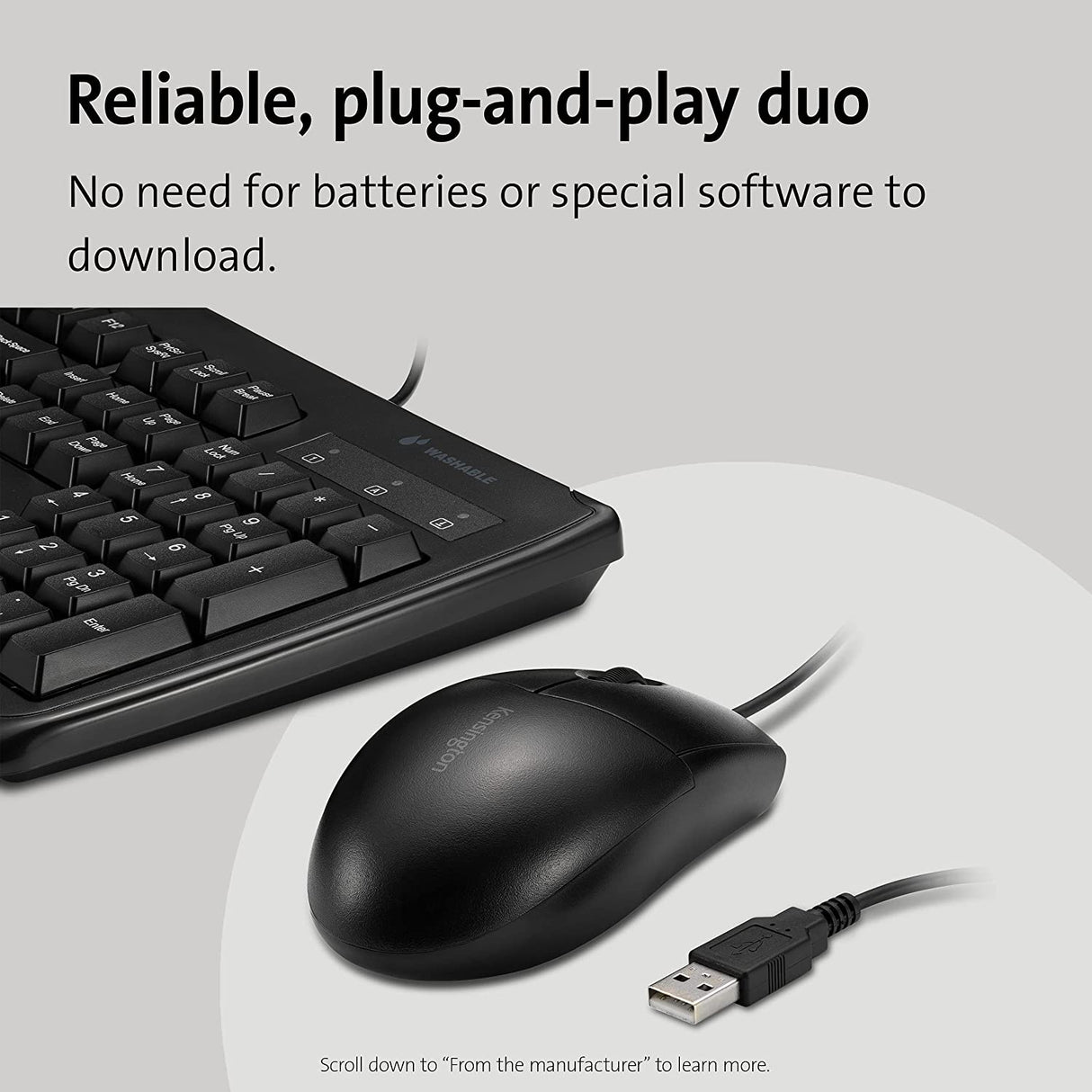 Kensington Pro Fit Washable Wired Desktop Set (K70316US) keyboard + mouse set