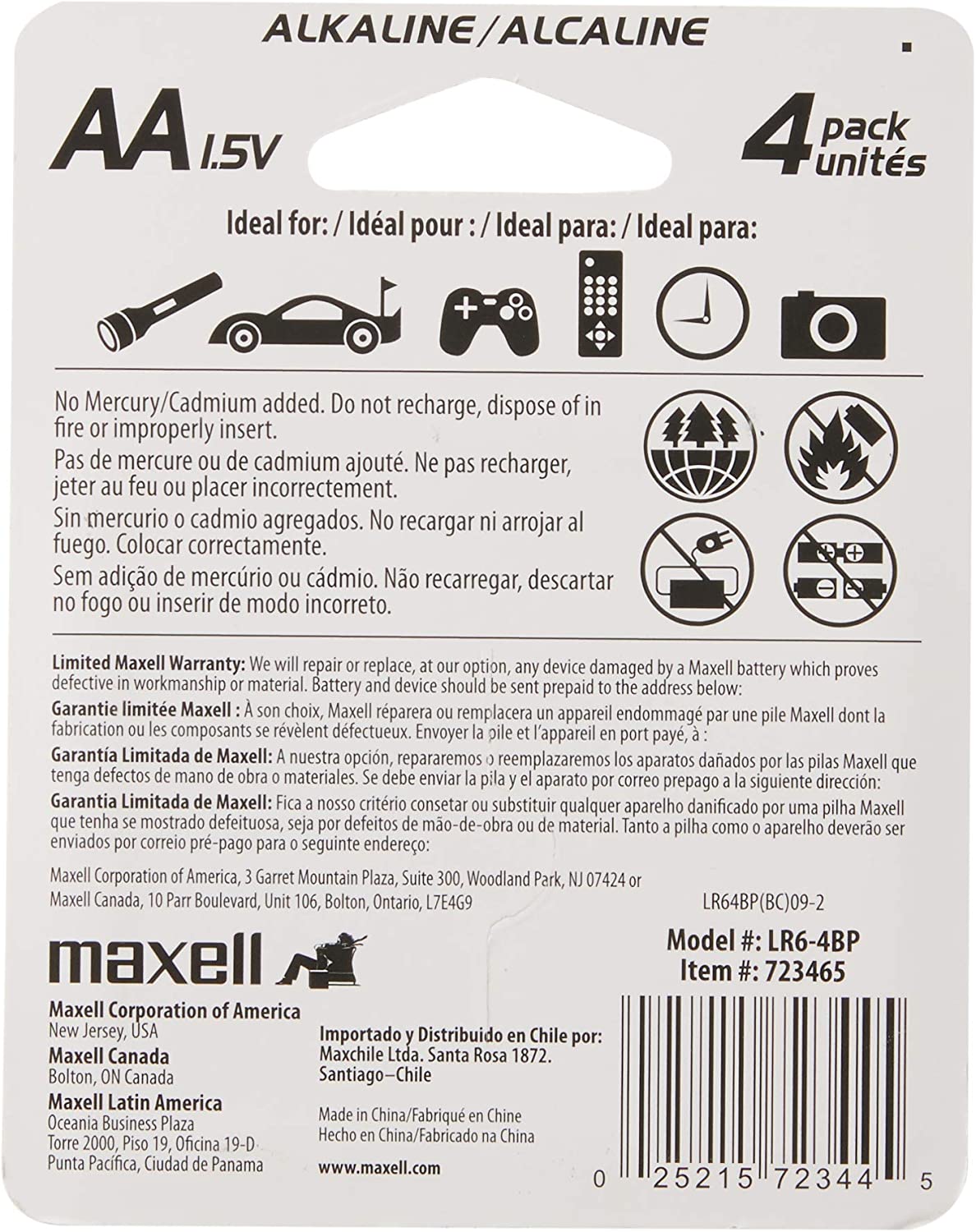 Maxell 723465 Ready-to-go Long Lasting and Reliable Alkaline AA Battery 4-pk