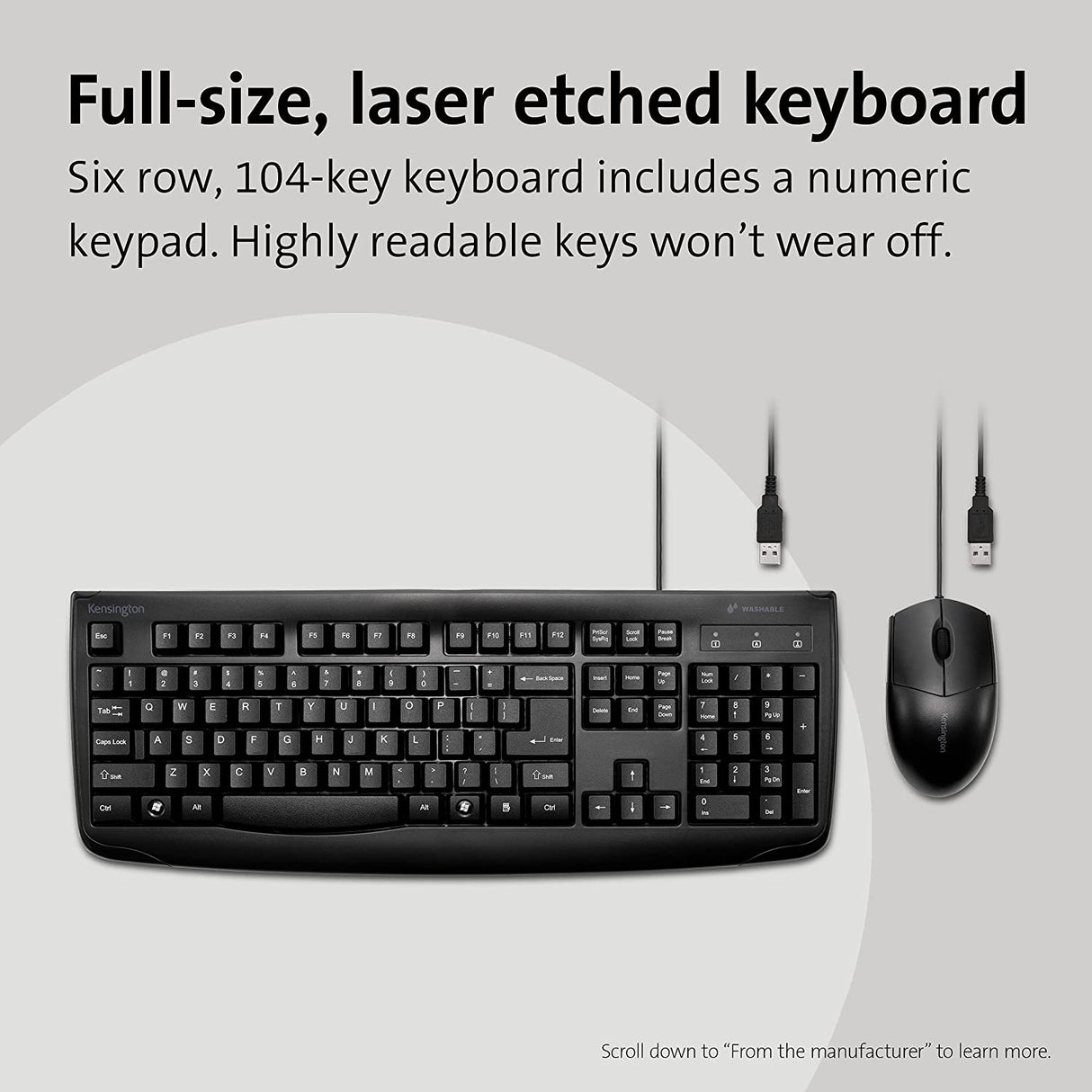 Kensington Pro Fit Washable Wired Desktop Set (K70316US) keyboard + mouse set