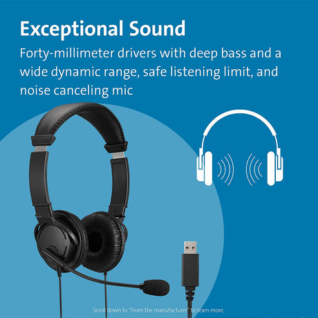 Kensington Hi-Fi USB Headphones with Mic & Volume Control Button (K33065WW)