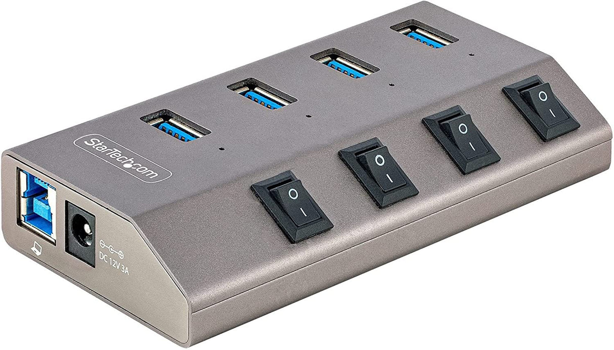 StarTech.com 4-Port Self-Powered USB-C Hub with Individual On/Off Switches, USB 3.0 5Gbps Expansion Hub w/Power Supply, Desktop/Laptop USB-C to USB-A Hub, USB Type C Hub w/BC 1.2 (5G4AIBS-USB-HUB-NA) 4 port USB-A or USB-C source