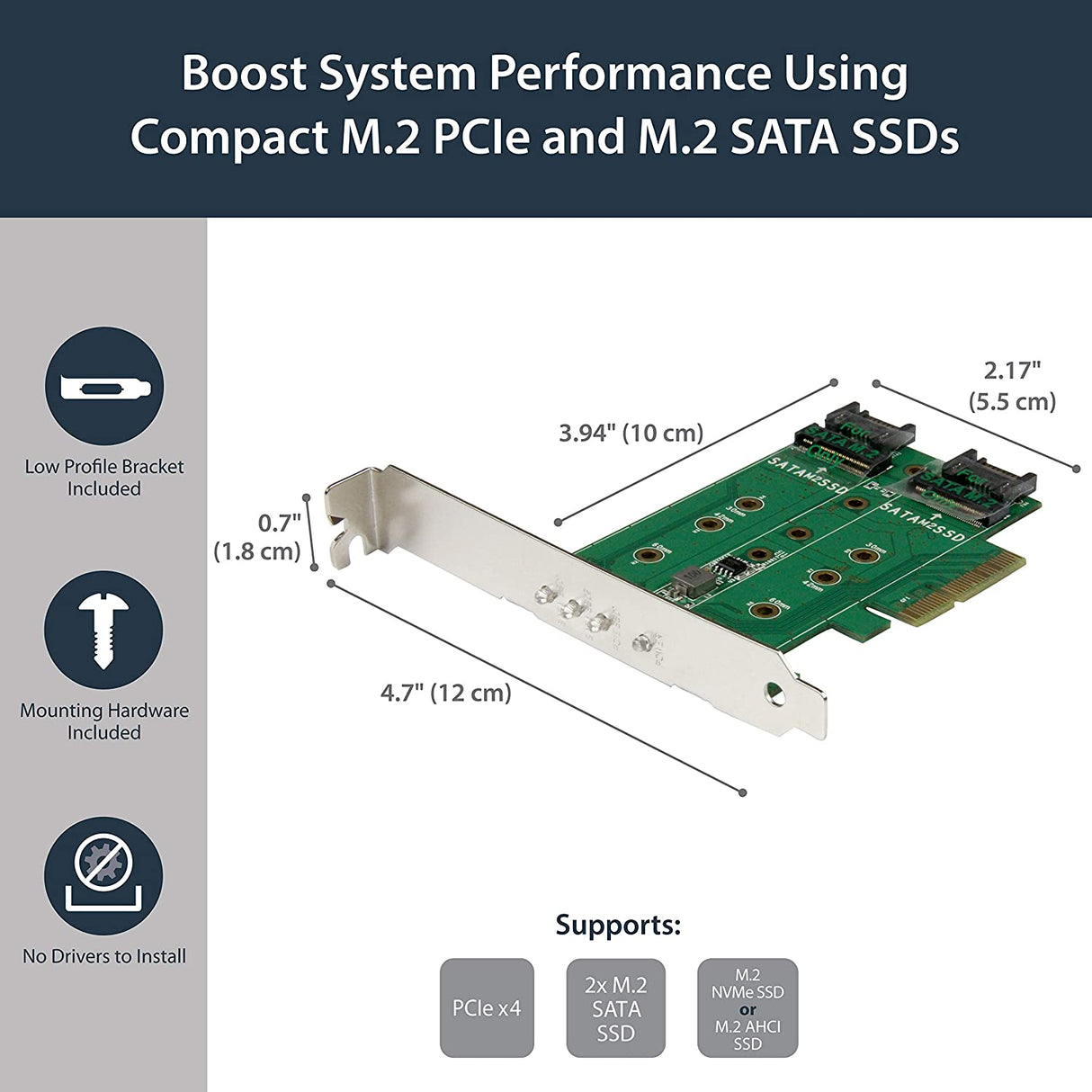 StarTech.com 3-port M.2 SSD (NGFF) Adapter Card - Supports 1x PCIe (NVMe) M.2 SSD, 2x SATA III M.2 SSDs - PCIe 3.0 Adapter (PEXM2SAT32N1) 1x M.2 NVMe/ 2x M.2 SATA |2x SATA