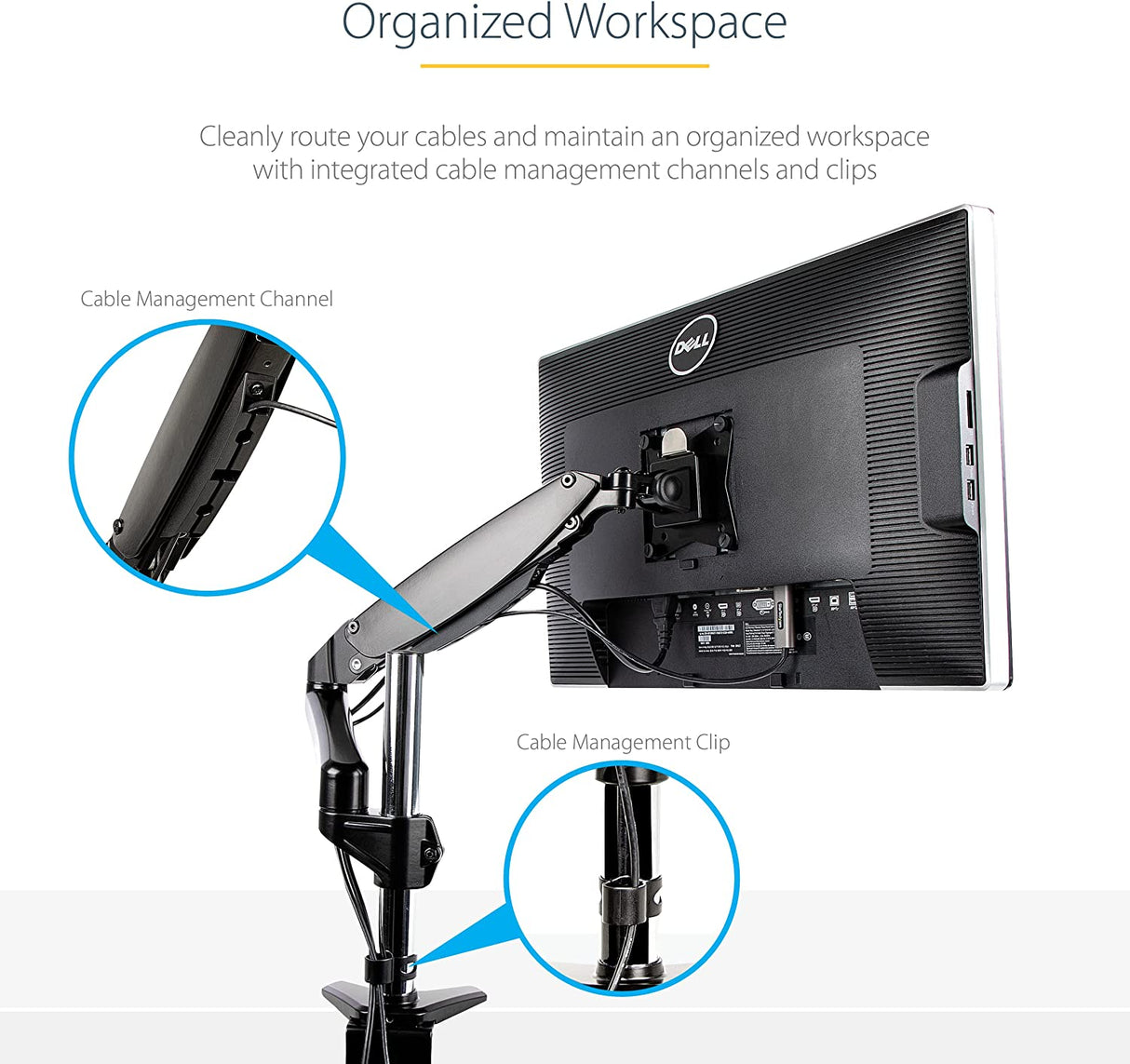 StarTech.com Desk Mount Monitor Arm for Single VESA Display up to 32" or 49" Ultrawide 8kg/17.6lb - Full Motion Articulating & Height Adjustable - C-Clamp, Grommet - Single Monitor Arm (ARMPIVOTE2)