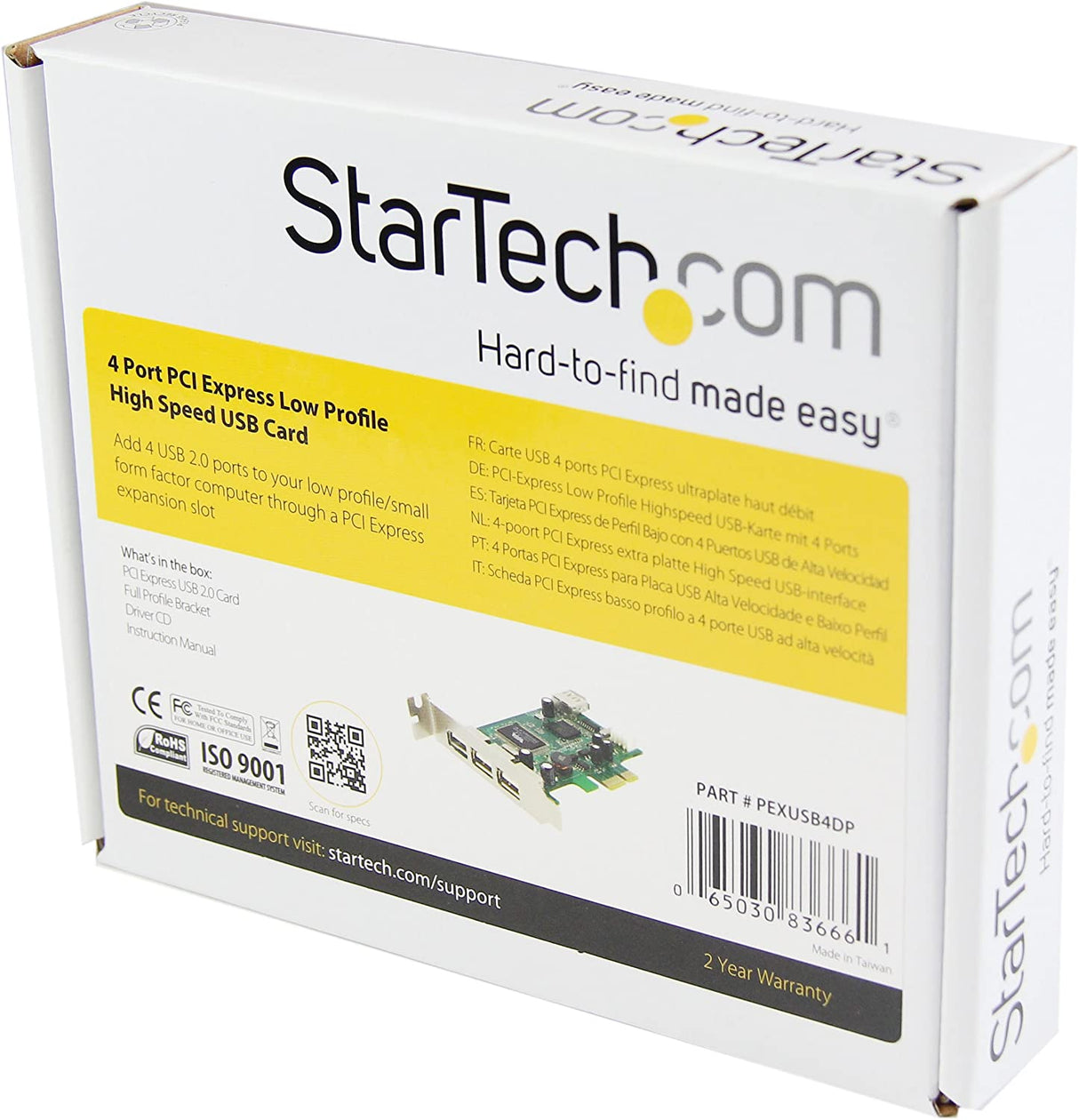 StarTech.com 4 Port PCI Express Low Profile High Speed USB Card - PCIe USB 2.0 Card - PCI-E USB 2.0 Card (PEXUSB4DP)