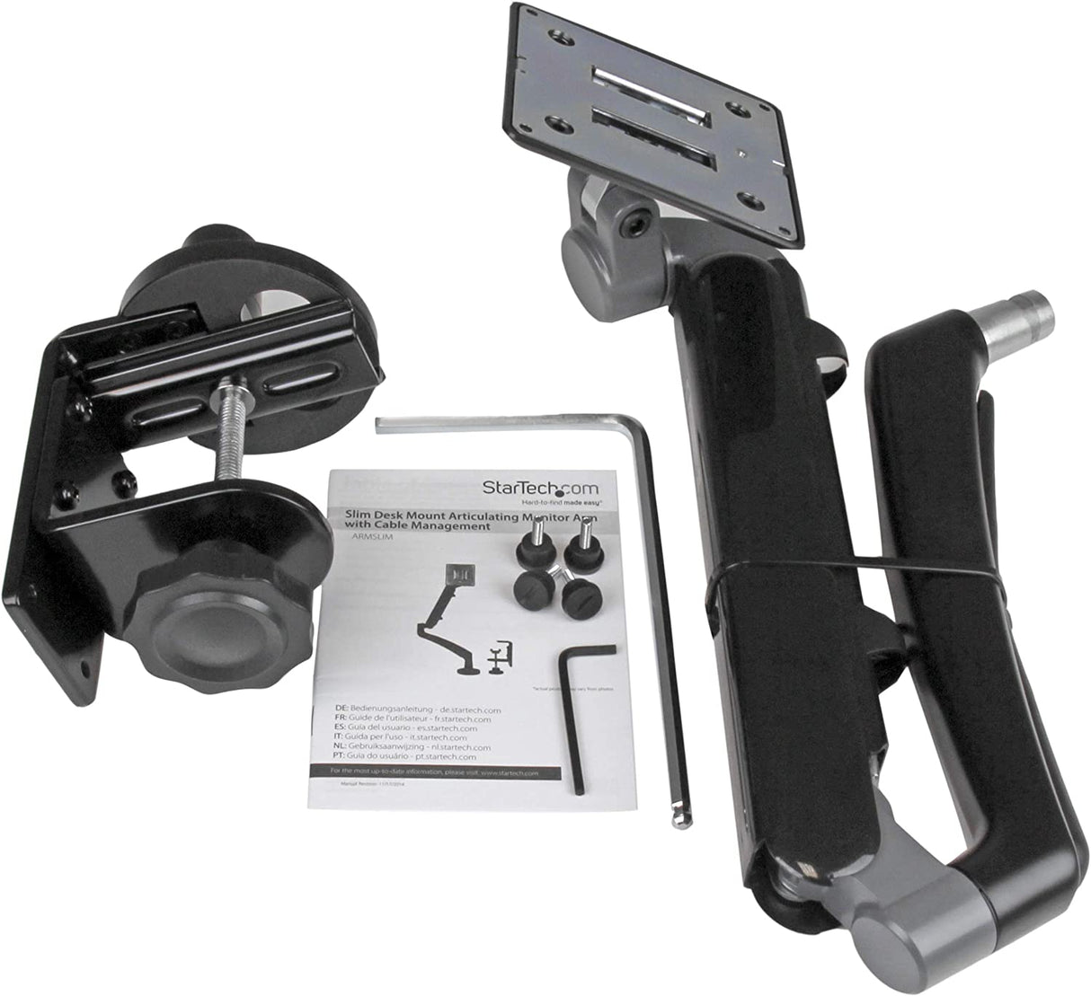 StarTech.com Desk Clamp Monitor Mount - Adjustable - Supports Monitors 12” to 34” - Full Motion Slim VESA Mount Monitor Arm - Desk & Grommet Clamp -Black (ARMSLIM)