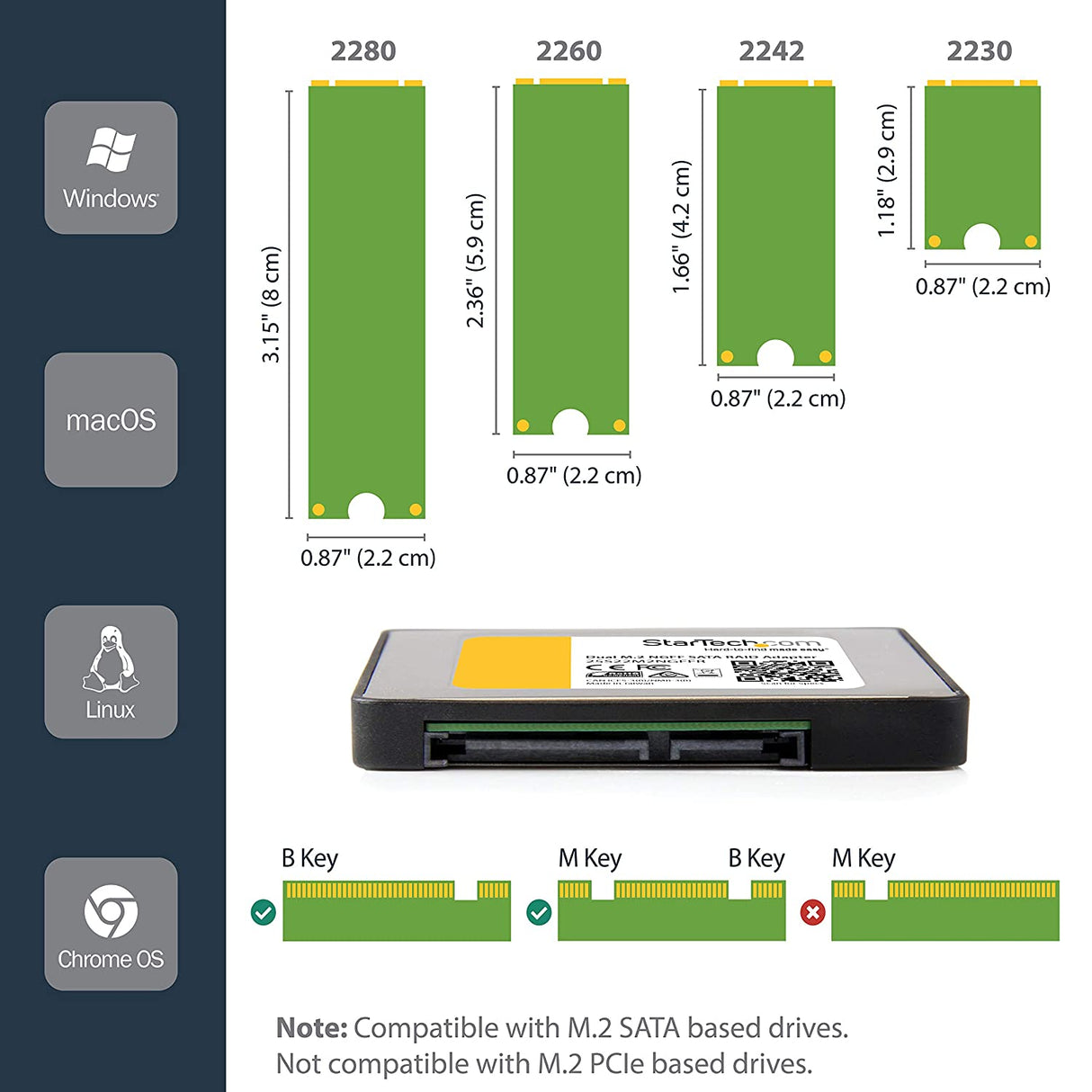 StarTech.com Dual M.2 SATA Adapter with RAID - 2x M.2 SSDs to 2.5in SATA (6Gbps) RAID Adapter Converter with TRIM Support (25S22M2NGFFR) Black/Silver 2x SATA M.2 (RAID) Enclosed