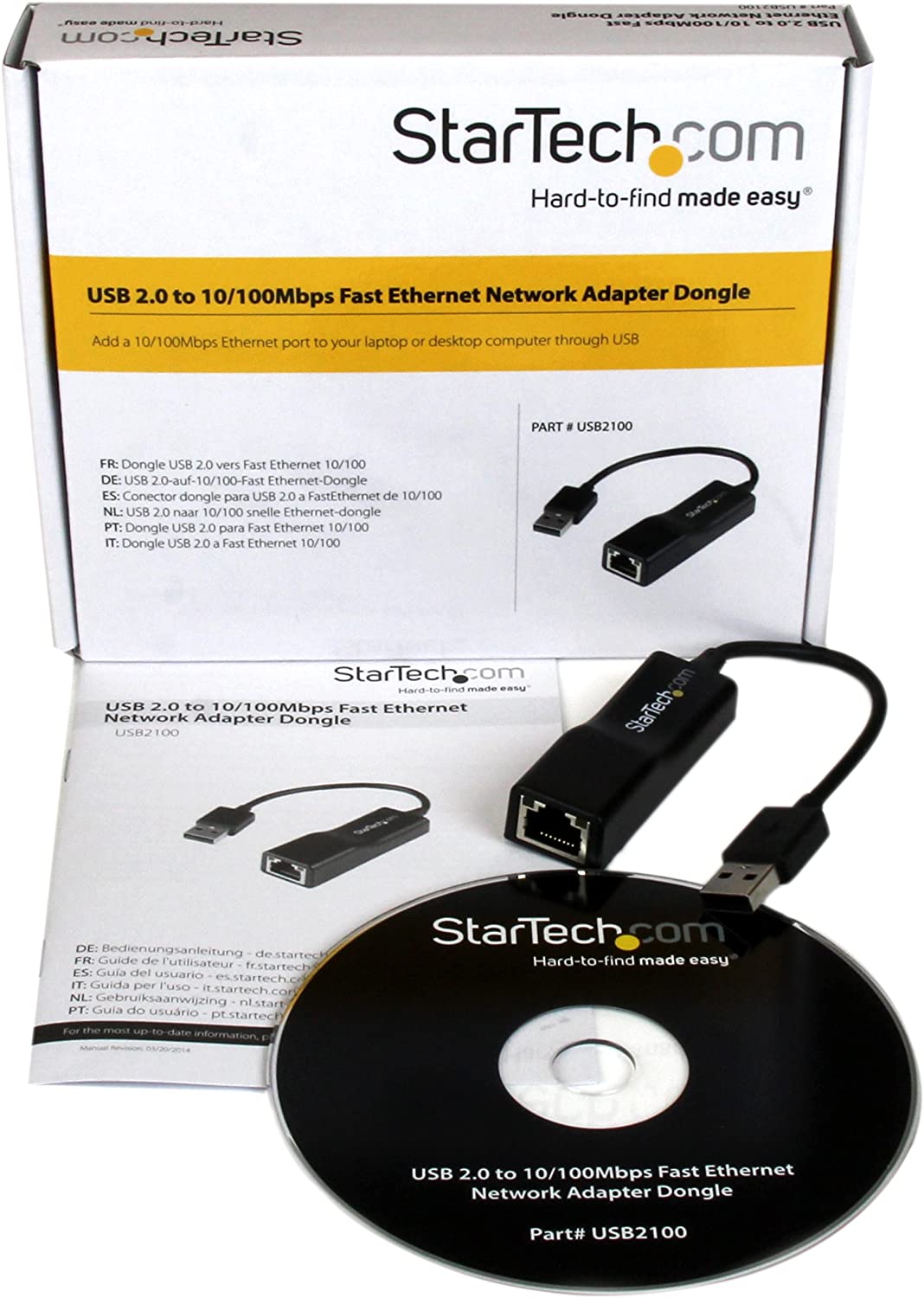 StarTech.com USB 2.0 to 10/100 Mbps Ethernet Network Adapter Dongle - USB Network Adapter - USB 2.0 Fast Ethernet Adapter - USB NIC (USB2100), Black Standard