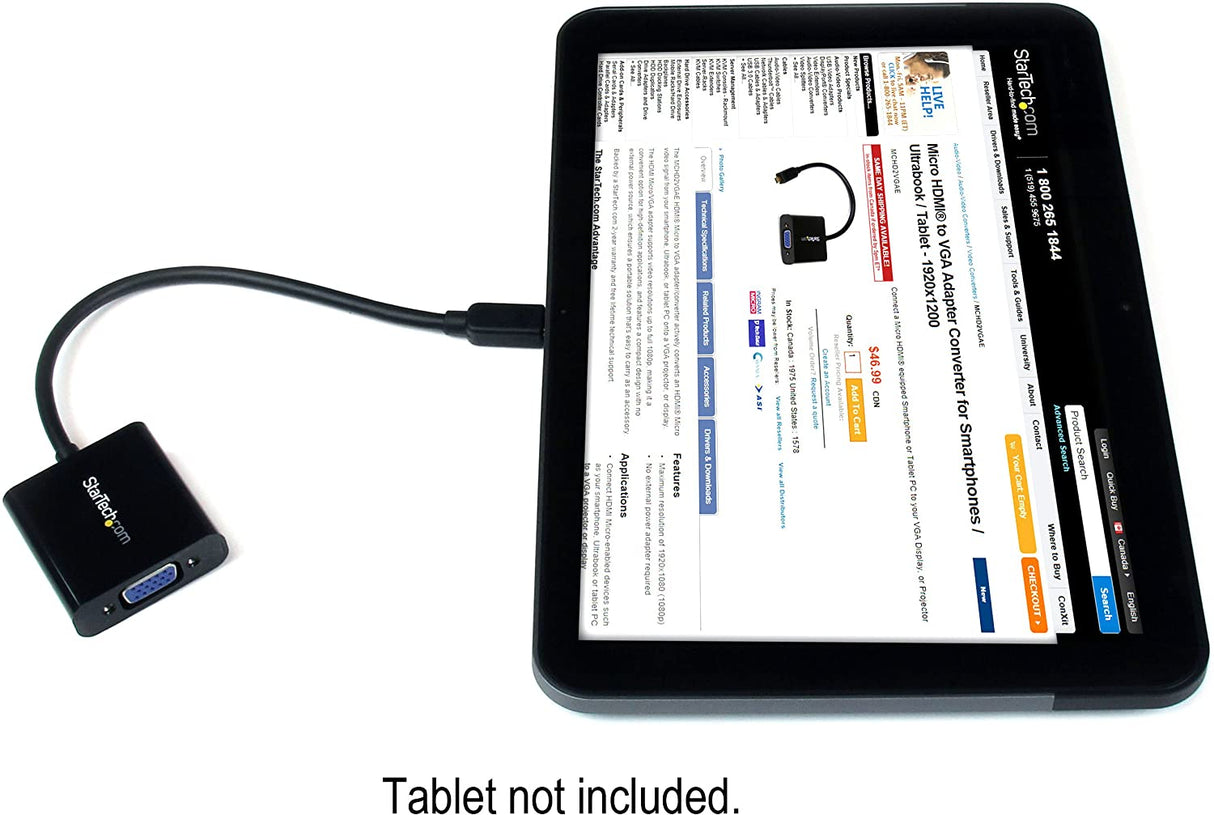 StarTech.com Micro HDMI® to VGA Adapter Converter for Smartphones / Ultrabook / Tablet - 1920x1080 - Micro HDMI Male to VGA Female (MCHD2VGAE2)