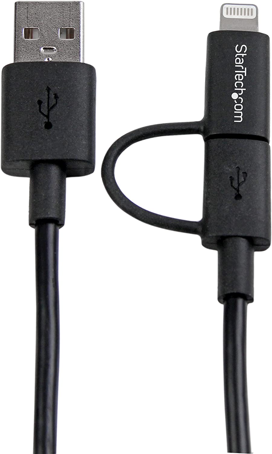 StarTech.com 1m (3 ft) Black Apple 8-pin Lightning Connector or Micro USB to USB Combo Cable for iPhone iPod iPad - Charge and Sync Cable (LTUB1MBK)