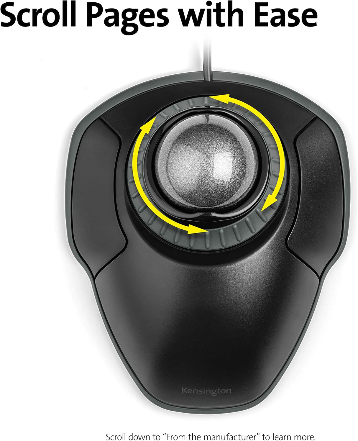 Kensington Orbit Trackball Mouse with Scroll Ring - Finger Control Ergonomic Mouse with Programmable Buttons, Precise Optical Control for Windows and MacOS - Space Gray (K75327WW) Black-Gray Wired