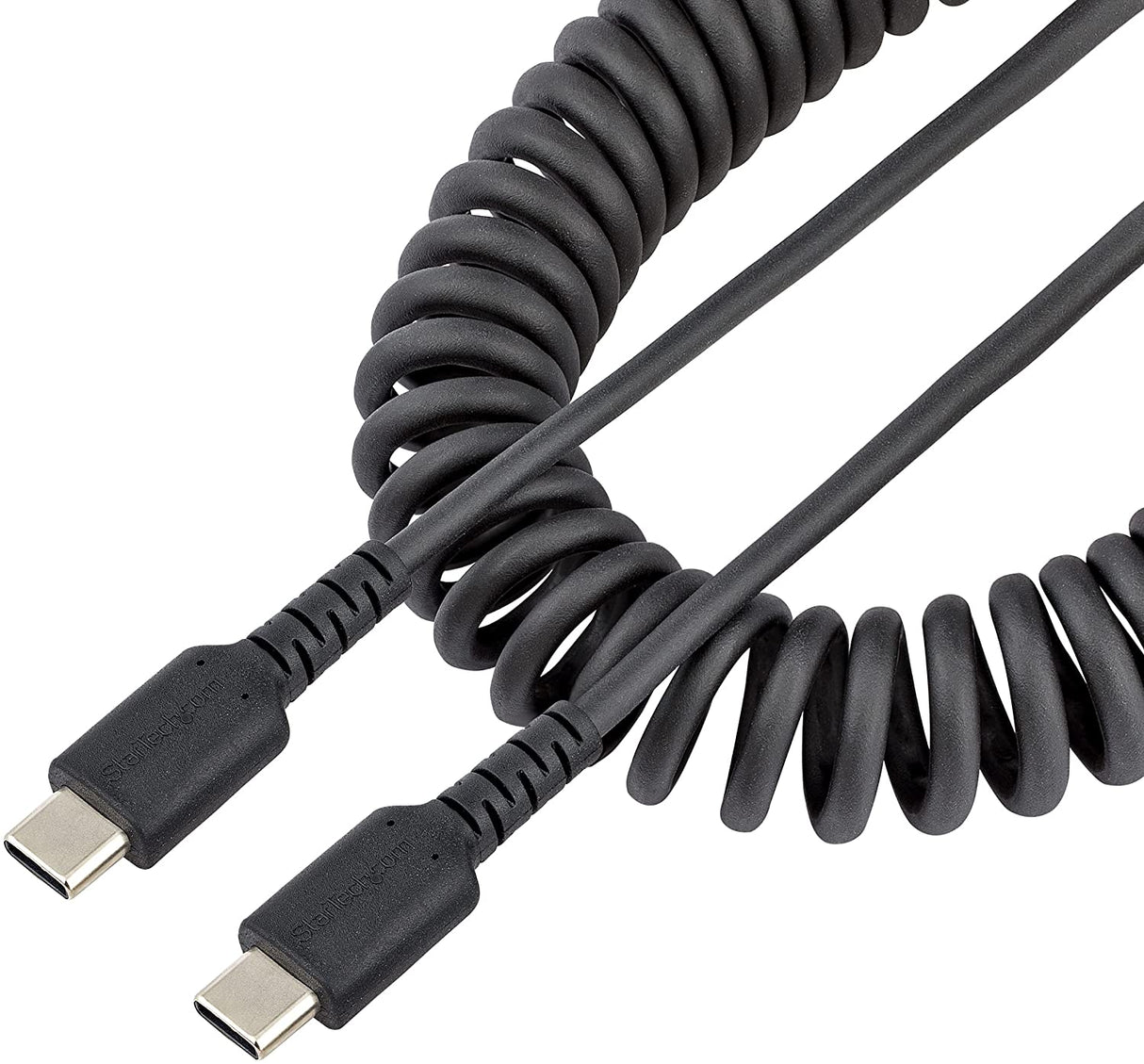 StarTech.com 20in (50cm) USB C Charging Cable, Coiled Heavy Duty Fast Charge & Sync USB-C Cable, USB 2.0 Type-C Cable, Rugged Aramid Fiber, Durable Male to Male USB Cable, Black (R2CCC-50C-USB-CABLE)