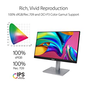 ASUS ProArt Display PA247CV 23.8” Monitor, 1080P Full HD, 100% sRGB/Rec. 709, IPS, ?E < 2, USB hub USB-C HDMI DisplayPort with Daisy-chaining, Calman Verified, Eye Care, Anti-glare, Ergonomic Stand 23.8" FHD USB-C HDMI DP Daisy-chain Monitor