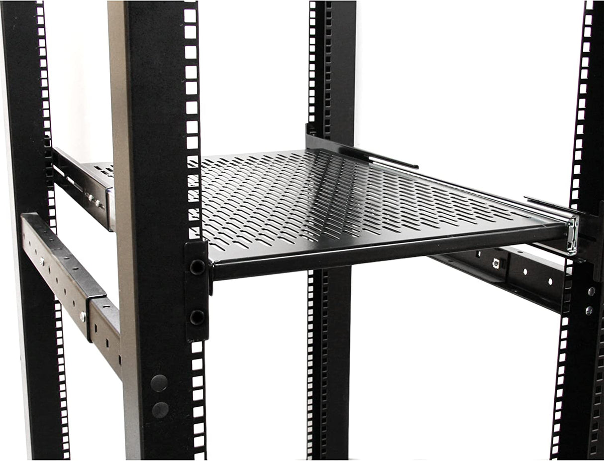 StarTech.com 2U Sliding Server Rack Mount Shelf - 20 to 30in Adjustable Mounting Depth - Vented - 50lb - Heavy Duty Universal 19” Rack Shelf for Equipment Rack - 24in Deep (UNISLDSHF19) 3.5" x 18.9" x 24" 50 lbs | Vented