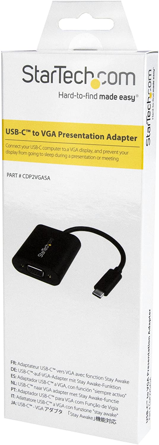 StarTech.com USB-C to VGA Adapter - 1920x1200 - USB C Adapter - USB Type C to VGA Monitor / Projector Adapter (CDP2VGASA)
