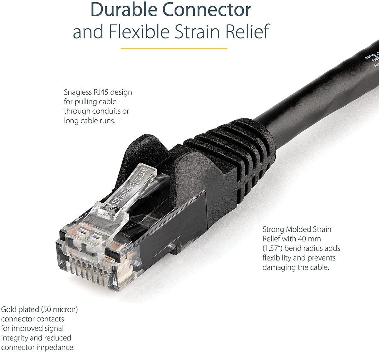 StarTech.com 5ft CAT6 Ethernet Cable - Black CAT 6 Gigabit Ethernet Wire -650MHz 100W PoE RJ45 UTP Network/Patch Cord Snagless w/Strain Relief Fluke Tested/Wiring is UL Certified/TIA (N6PATCH5BK) Black 5 ft / 1.5 m 1 Pack