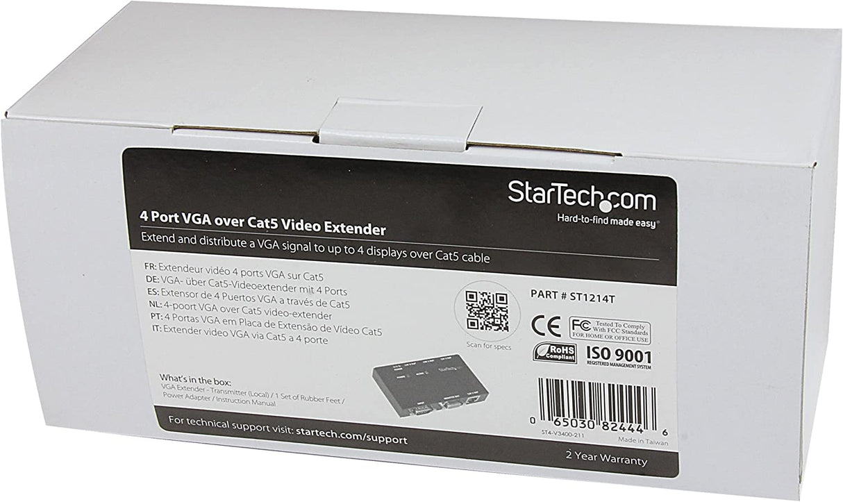 StarTech.com VGA Over CAT5 Video Extender - VGA Extender - 450ft (150m) - 4-Port (ST1214T),Black
