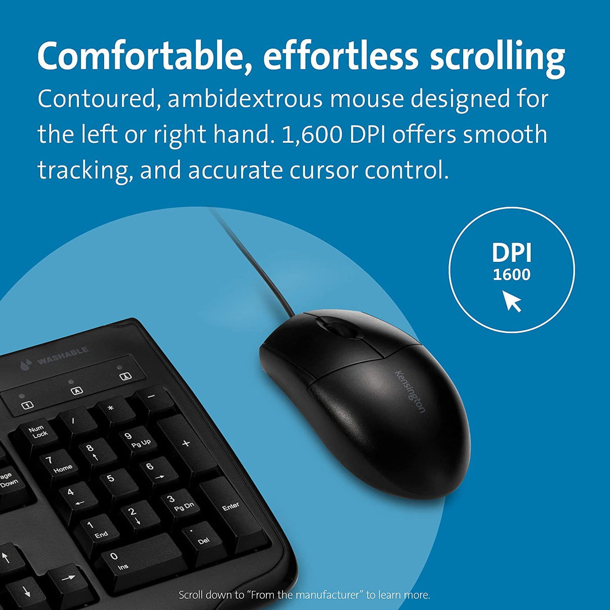 Kensington Pro Fit Washable Wired Desktop Set (K70316US) keyboard + mouse set