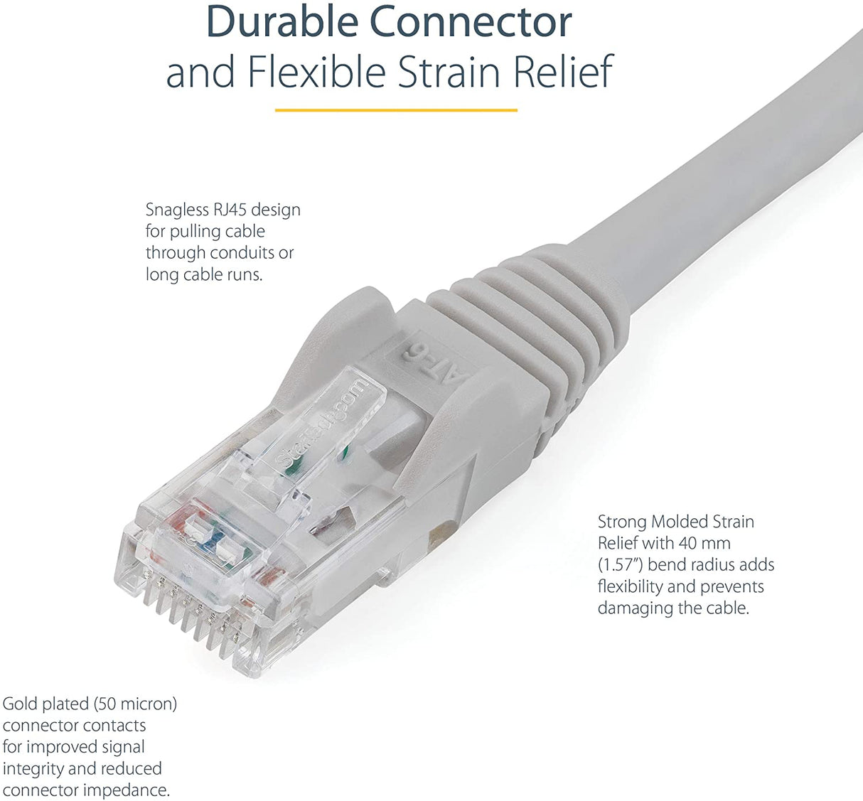StarTech.com 3ft CAT6 Ethernet Cable - Gray CAT 6 Gigabit Ethernet Wire -650MHz 100W PoE RJ45 UTP Network/Patch Cord Snagless w/Strain Relief Fluke Tested/Wiring is UL Certified/TIA (N6PATCH3GR) Gray 3 ft / 0.9 m 1 Pack