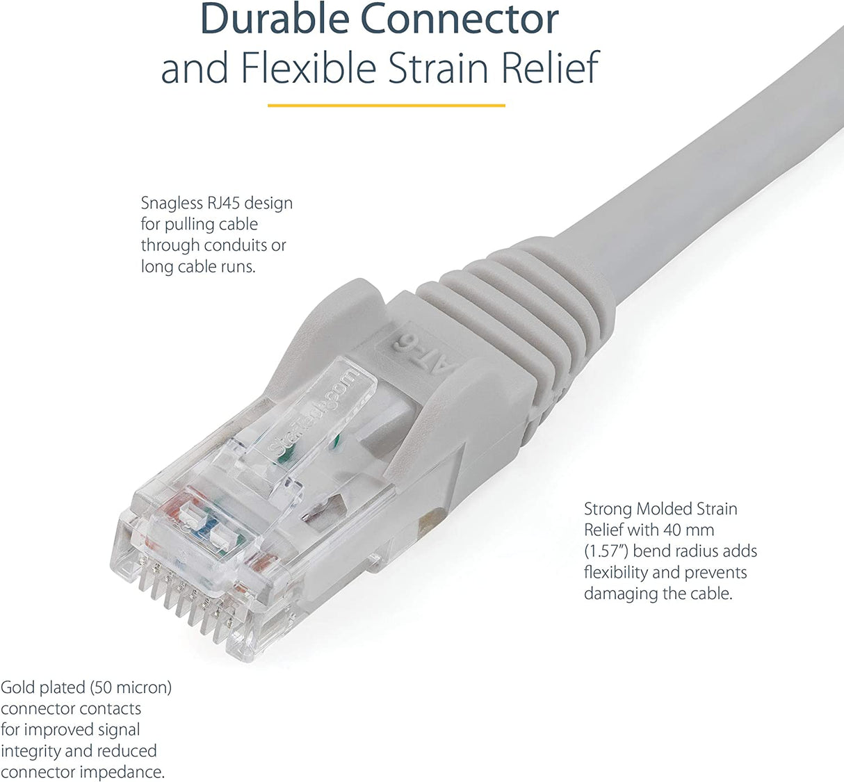 StarTech.com 5ft CAT6 Ethernet Cable - Black CAT 6 Gigabit Ethernet Wire -650MHz 100W PoE RJ45 UTP Category 6 Network/Patch Cord Snagless w/Strain Relief Fluke Tested UL/TIA Certified (N6PATCH5GR) Gray 5 ft / 1.5 m 1 Pack