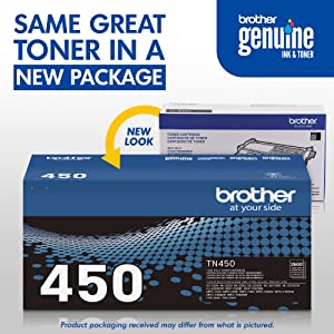 Brother Genuine High Yield Toner Cartridge, TN450, Replacement Black Toner, Page Yield Up To 2,600 Pages