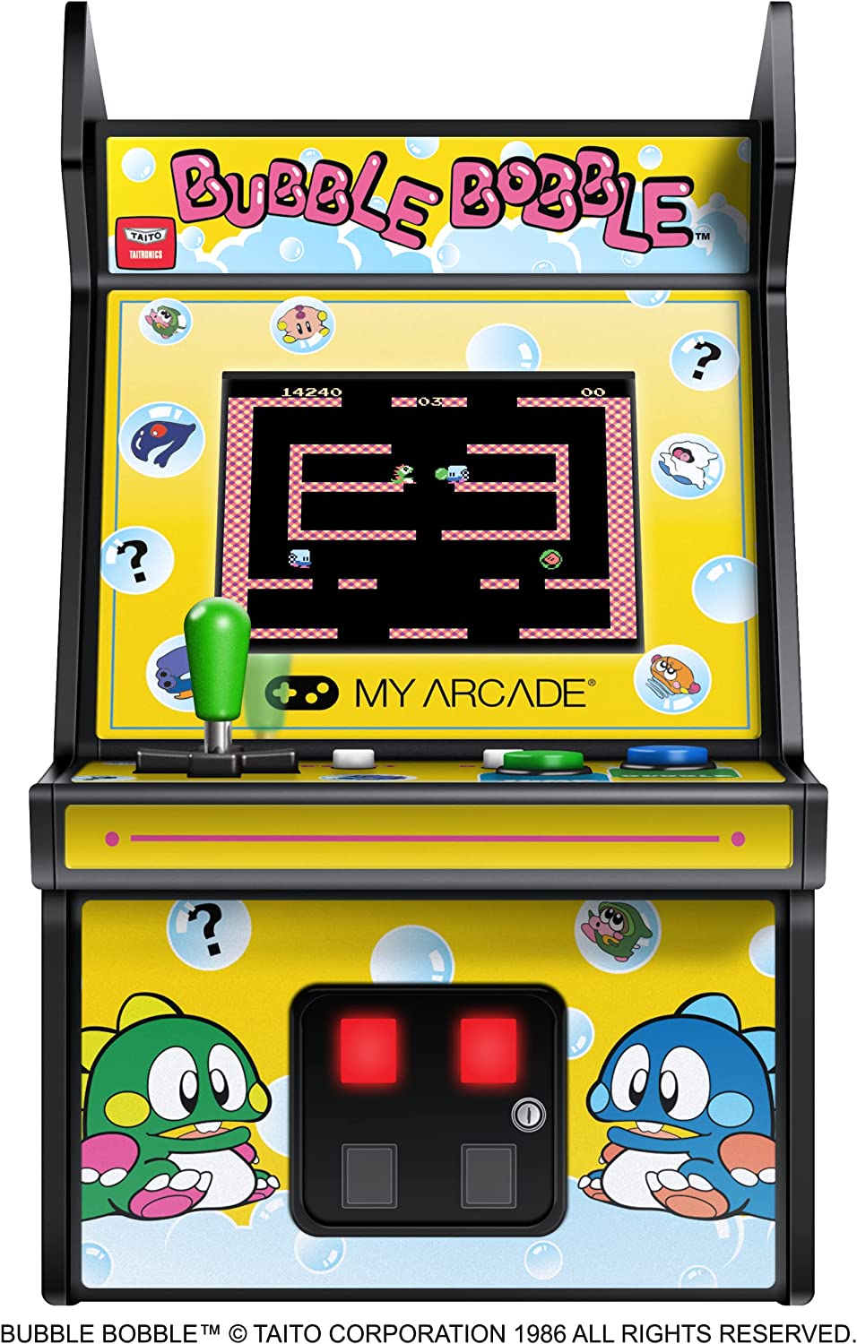 My Arcade Micro Player Mini Arcade Machine: Bubble Bobble Video Game, Fully Playable, 6.75 Inch Collectible, Color Display, Speaker, Volume Buttons, Headphone Jack, Battery or Micro USB Powered