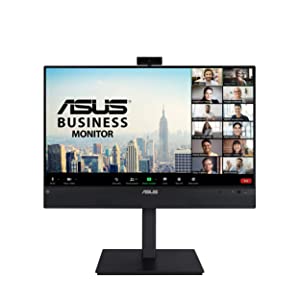 ASUS 23.8” 1080P Video Conferencing Monitor (BE24ECSNK) - Full HD, IPS, Built-in Adjustable 2MP Webcam, AI Noise-canceling Mic, Eye Care, USB-C Docking, RJ45, Height Adjustable, HDMI, Zoom Certified 23.8" FHD Webcam RJ45 USB-C Docking Monitor