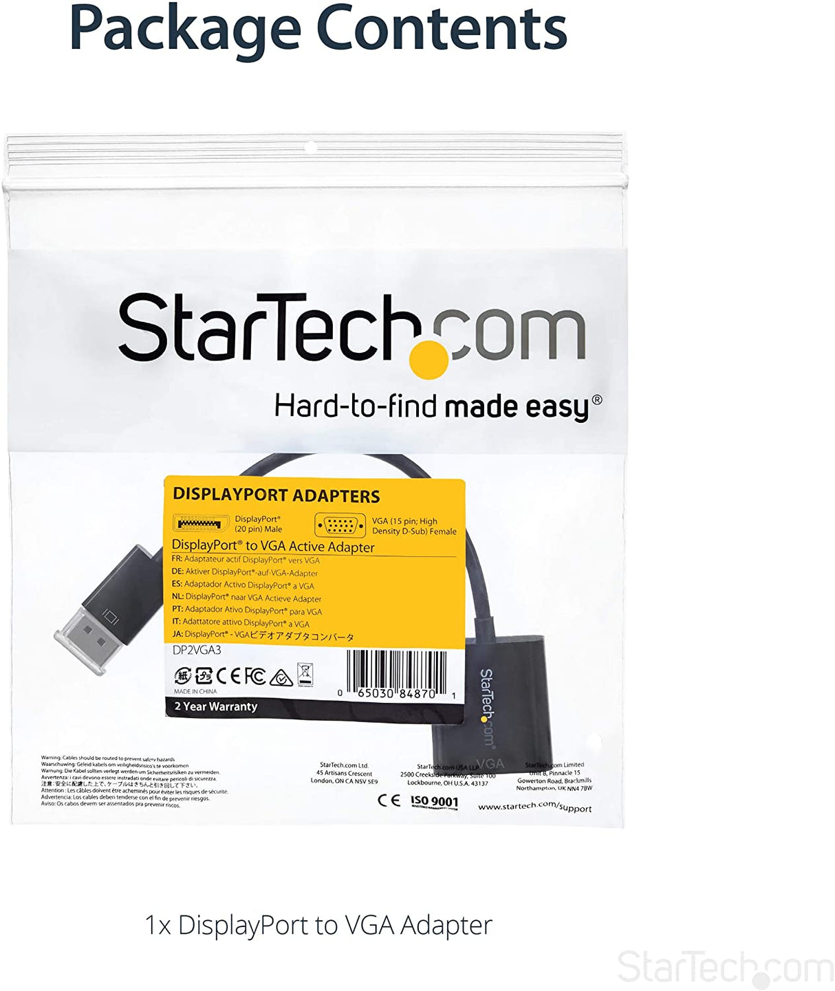 StarTech.com DisplayPort to VGA Adapter - Active DP to VGA Converter - 1080p Video - DP/DP++ Source to VGA Monitor Cable Adapter - DP to VGA Adapter Dongle Digital to Analog - DP 1.2 to VGA (DP2VGA3) 1 Pack