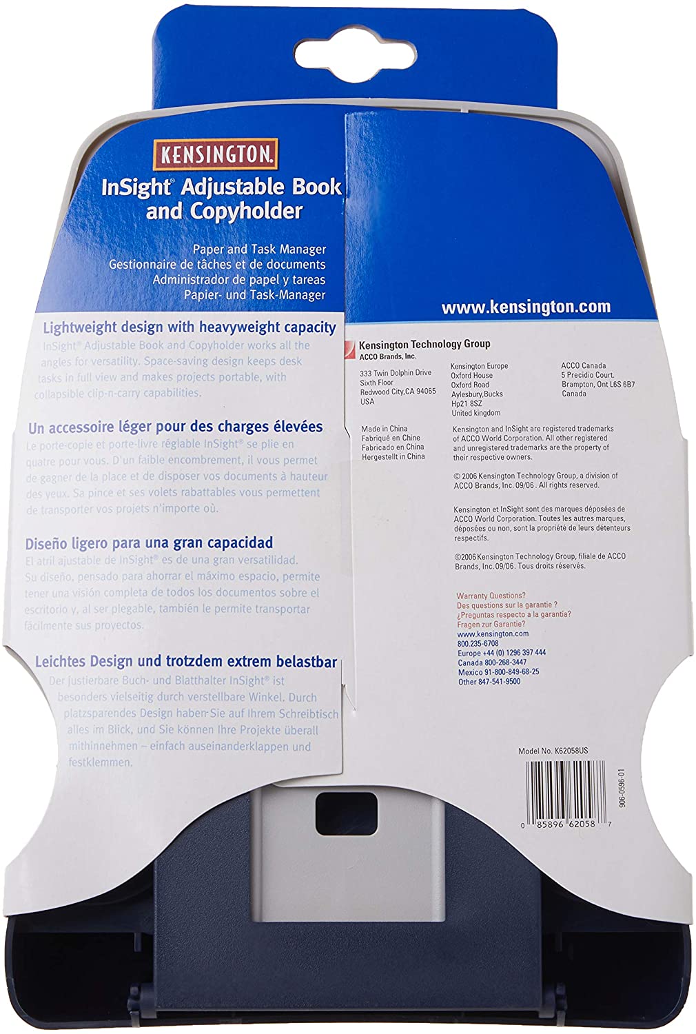 Kensington Insight Adjustable Book and Copyholder (K62058US) , White