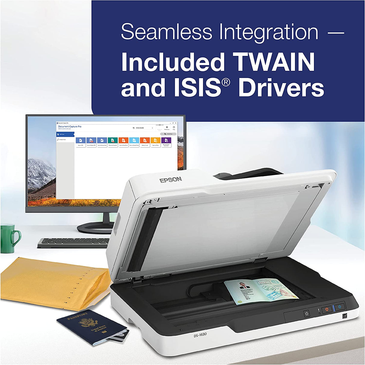 Epson DS-1630 Document Scanner: 25ppm, TWAIN & ISIS Drivers, 3-Year Warranty with Next Business Day Replacement