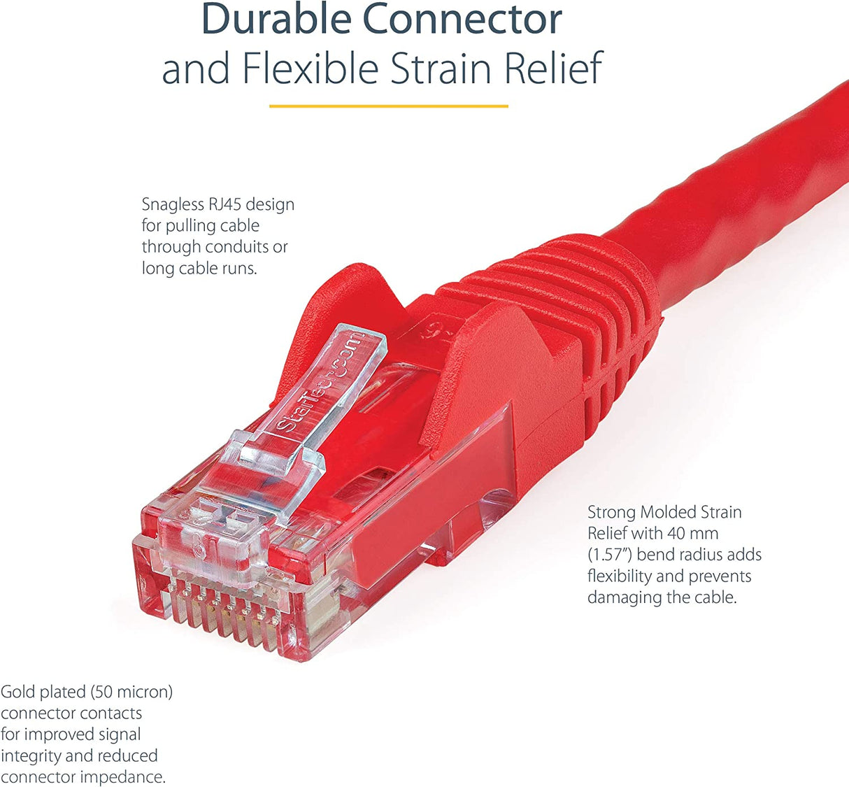 StarTech.com 35ft CAT6 Ethernet Cable - Red CAT 6 Gigabit Ethernet Wire -650MHz 100W PoE RJ45 UTP Network/Patch Cord Snagless w/Strain Relief Fluke Tested/Wiring is UL Certified/TIA (N6PATCH35RD) Red 35 ft / 10.6 m 1 Pack