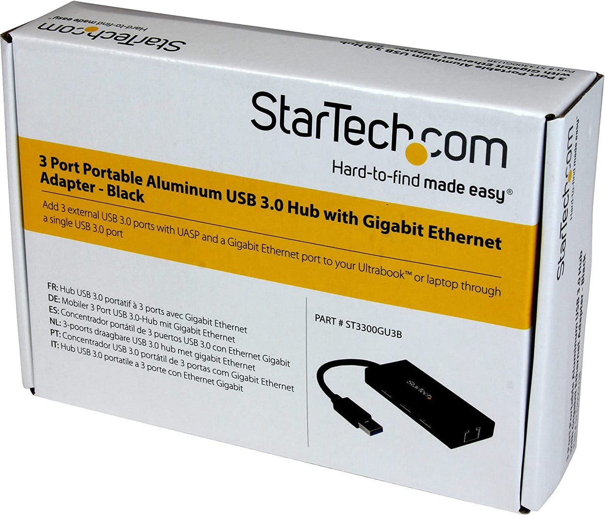 StarTech.com USB 3.0 Hub with Gigabit Ethernet Adapter - 3 Port - NIC - USB Network / LAN Adapter - Windows & Mac Compatible (ST3300GU3B) Black Black w/ 3 USB Ports