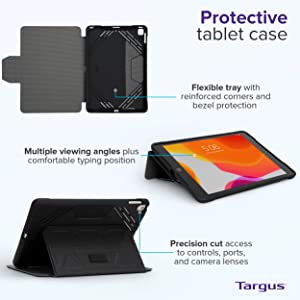Targus Pro-Tek Tablet Case for iPad (7th gen) 10.2-inch, iPad Air 10.5-inch, and iPad Pro 10.5-inch, Black (THZ852GL) All iPad Black
