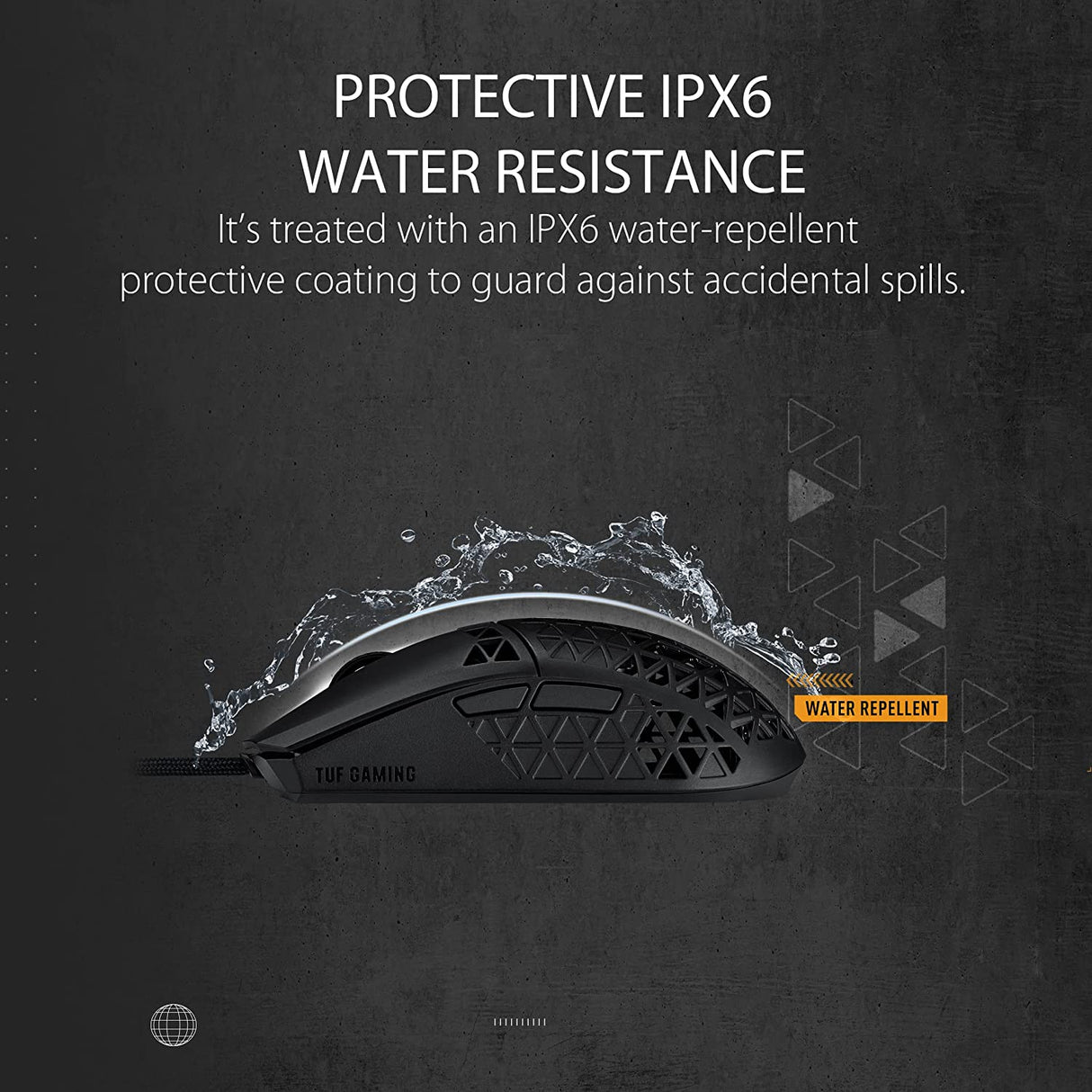 ASUS TUF Gaming M4 Air Lightweight Gaming Mouse | 16,000 dpi Sensor, Programmable Buttons, 47g Ultralight Air Shell, IPX6 Water Resistance, TUF Gaming Paracord and Low Friction PTFE Feet, Black