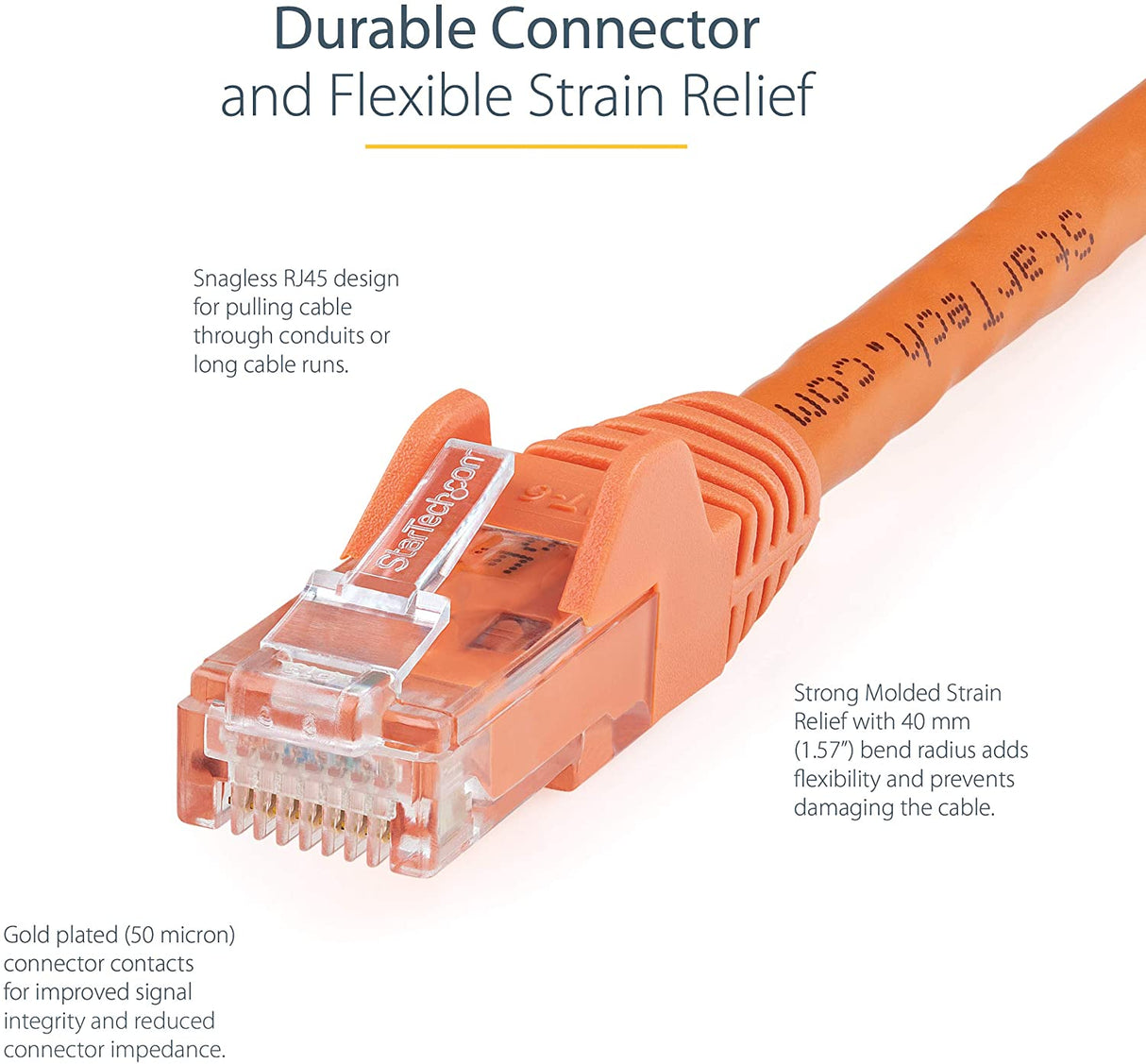 StarTech.com 1ft CAT6 Ethernet Cable - Orange CAT 6 Gigabit Ethernet Wire - 650MHz 100W PoE RJ45 UTP Network/Patch Cord Snagless w/Strain Relief Fluke Tested/Wiring is UL Certified/TIA (N6PATCH1OR) Orange 1 ft / 0.3 m 1 Pack