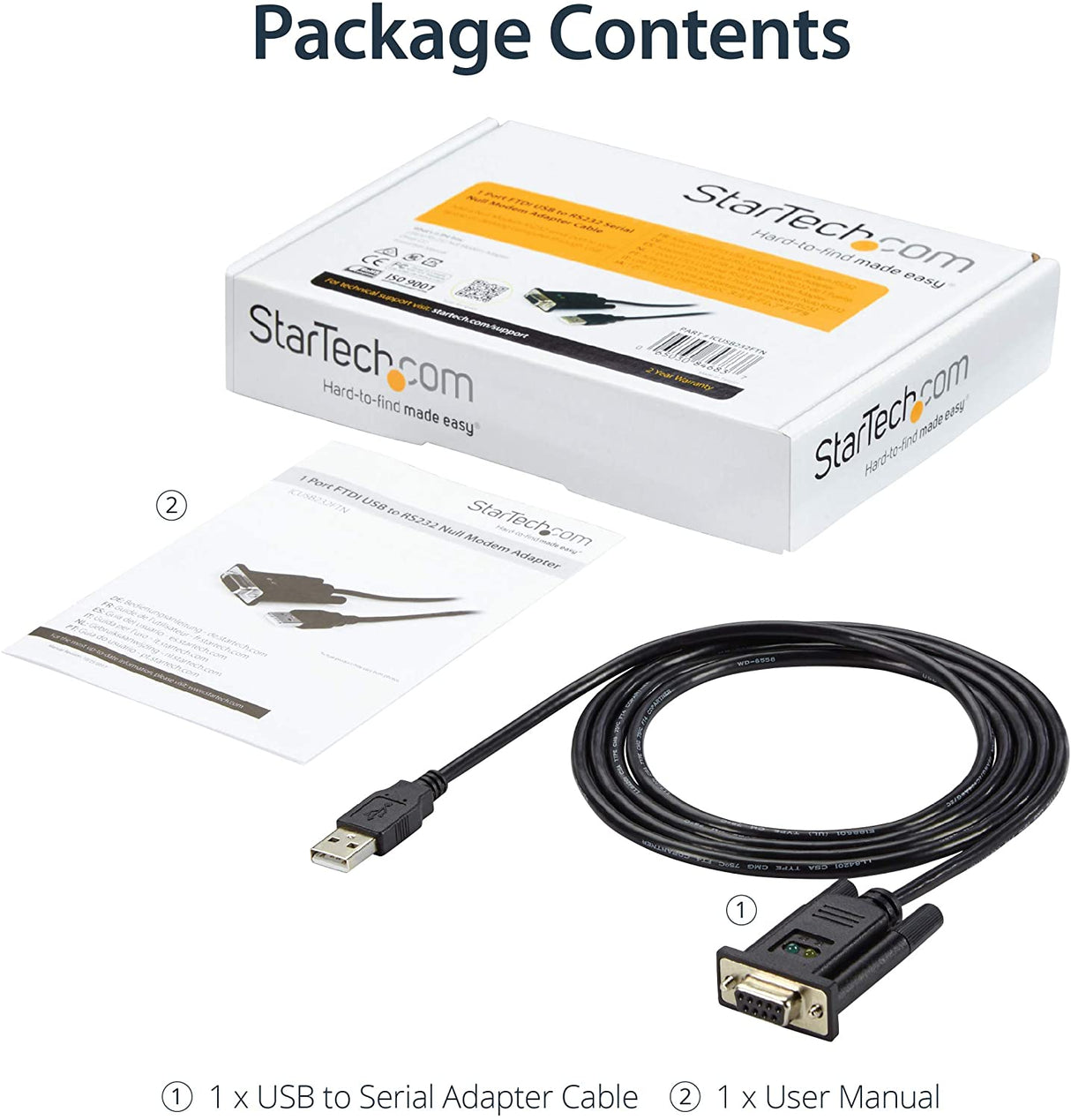 StarTech.com USB to Serial RS232 Adapter - DB9 Serial DCE Adapter Cable with FTDI – Null Modem - USB 1.1 / 2.0 – Bus-Powered (ICUSB232FTN) 921.6 Kbps / Null Modem Null Modem