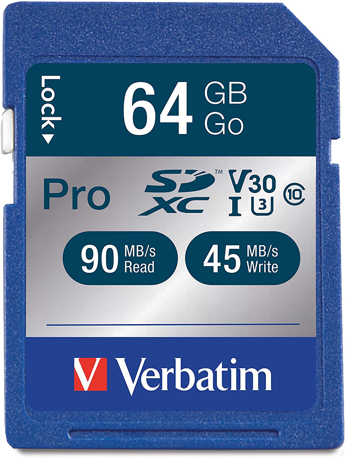Verbatim 64GB Pro 600X SDXC Memory Card, UHS-I V30 U3 Class 10 - 98670