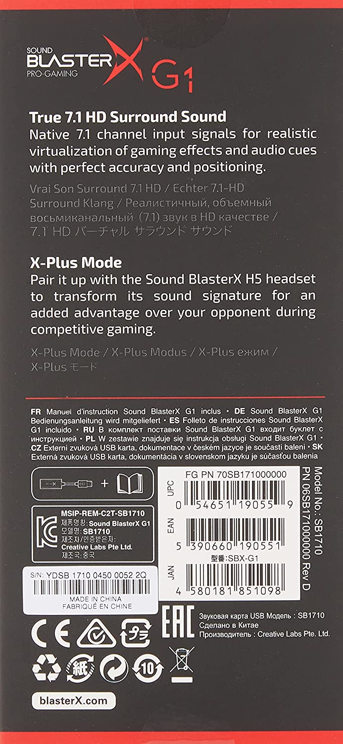 Creative Sound BlasterX G1 7.1 Portable HD Gaming USB DAC and Sound Card (70SB171000000)