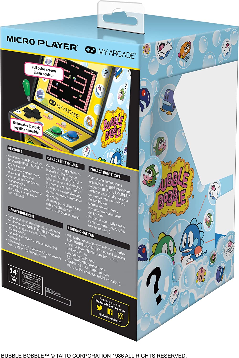 My Arcade Micro Player Mini Arcade Machine: Bubble Bobble Video Game, Fully Playable, 6.75 Inch Collectible, Color Display, Speaker, Volume Buttons, Headphone Jack, Battery or Micro USB Powered