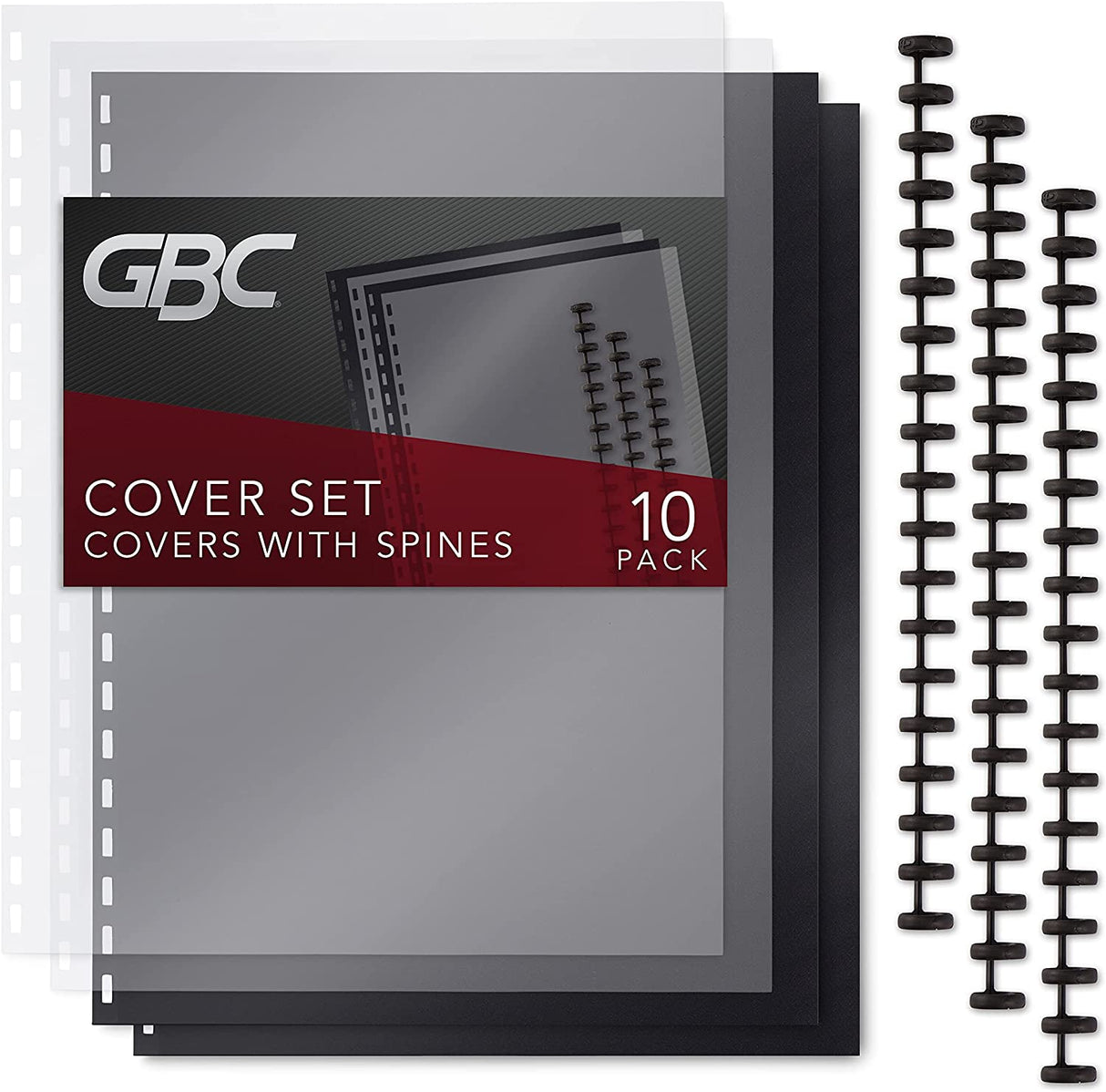 Iogear GBC ZipBind Pre-Punched Cover Set, Clear/Black, 10-Pack (26003)