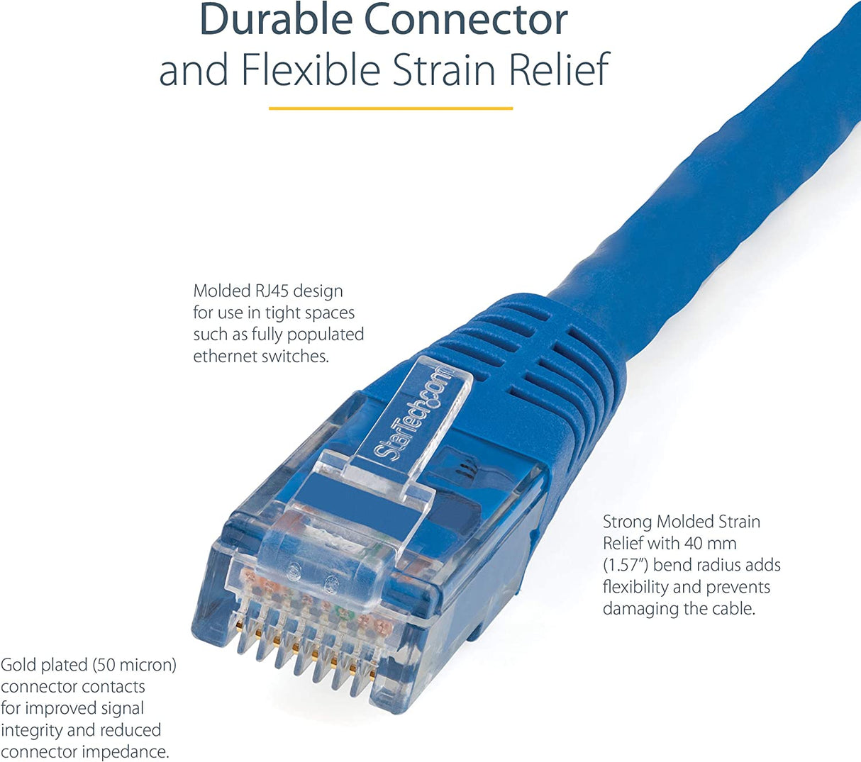 StarTech.com 8ft CAT6 Ethernet Cable - Blue CAT 6 Gigabit Ethernet Wire -650MHz 100W PoE++ RJ45 UTP Molded Category 6 Network/Patch Cord w/Strain Relief/Fluke Tested UL/TIA Certified (C6PATCH8BL) Blue 8 ft / 2.4 m 1 Pack