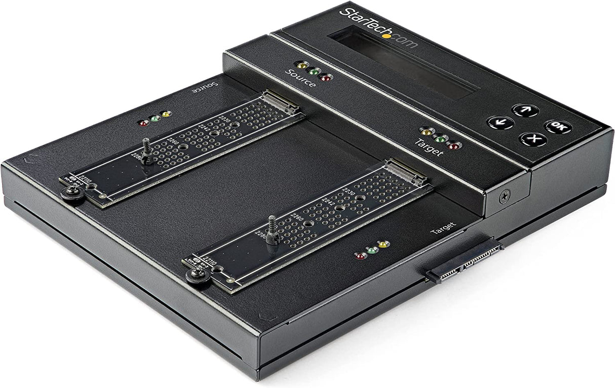 StarTech.com Standalone M.2 SATA & M.2 NVMe Duplicator and Eraser - HDD/SSD Cloner/Wiper for M.2 PCIe AHCI/NVMe, M.2 SATA, 2.5/3.5" SATA Drives - External Hard Drive Eraser/Duplicator, TAA (SM2DUPE11)