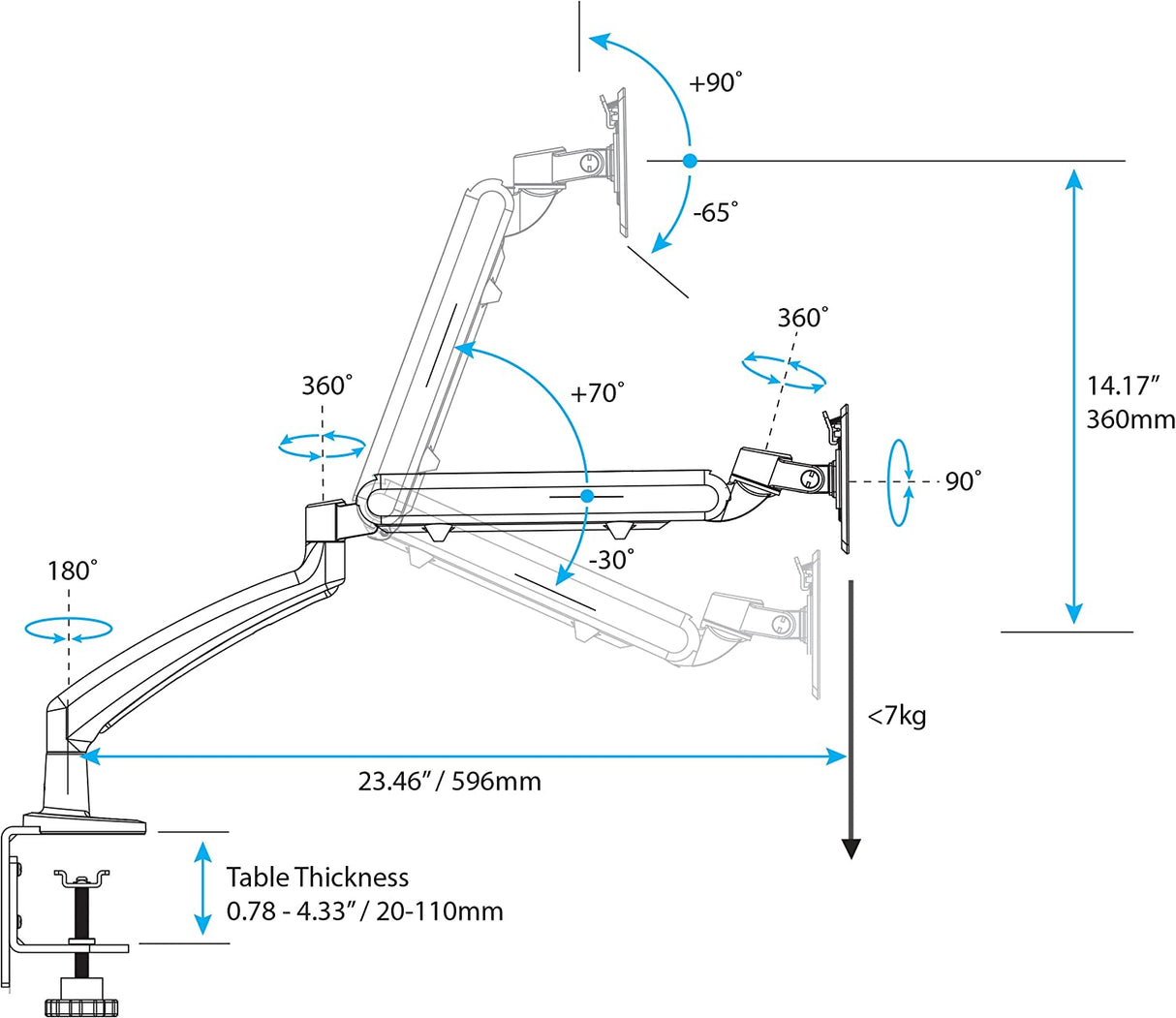 StarTech.com Desk Clamp Monitor Mount - Adjustable - Supports Monitors 12” to 34” - Full Motion Slim VESA Mount Monitor Arm - Desk & Grommet Clamp -Black (ARMSLIM)