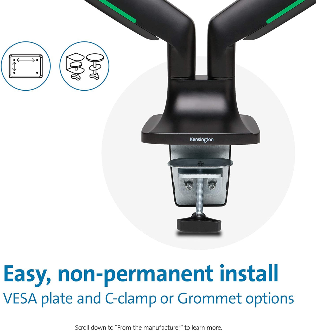 Kensington SmartFit® One-Touch Height Adjustable Dual Monitor Arm - Black (K59601WW) dual arm black