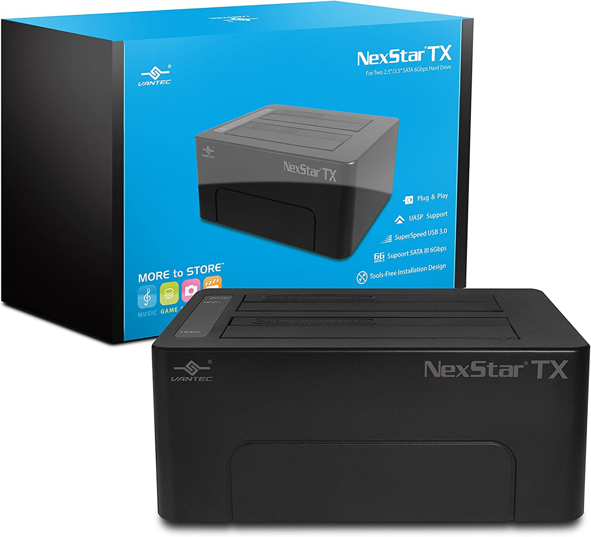 Vantec NexStar TX Dual Bay USB 3.0 Hard Drive Dock (NST-D428S3-BK) NexStar TX - Dual HDD Dock(Updated version)