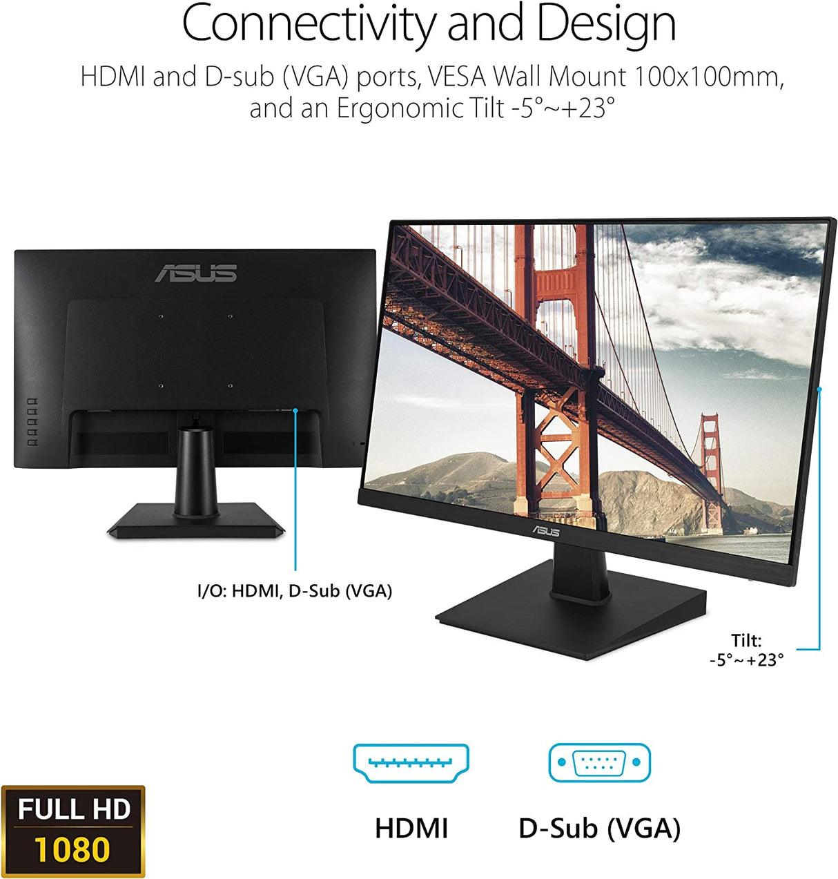 ASUS VA27EHE 27” Eye Care Monitor Full HD (1920 x 1080) IPS 75Hz Adaptive-Sync HDMI D-Sub Frameless