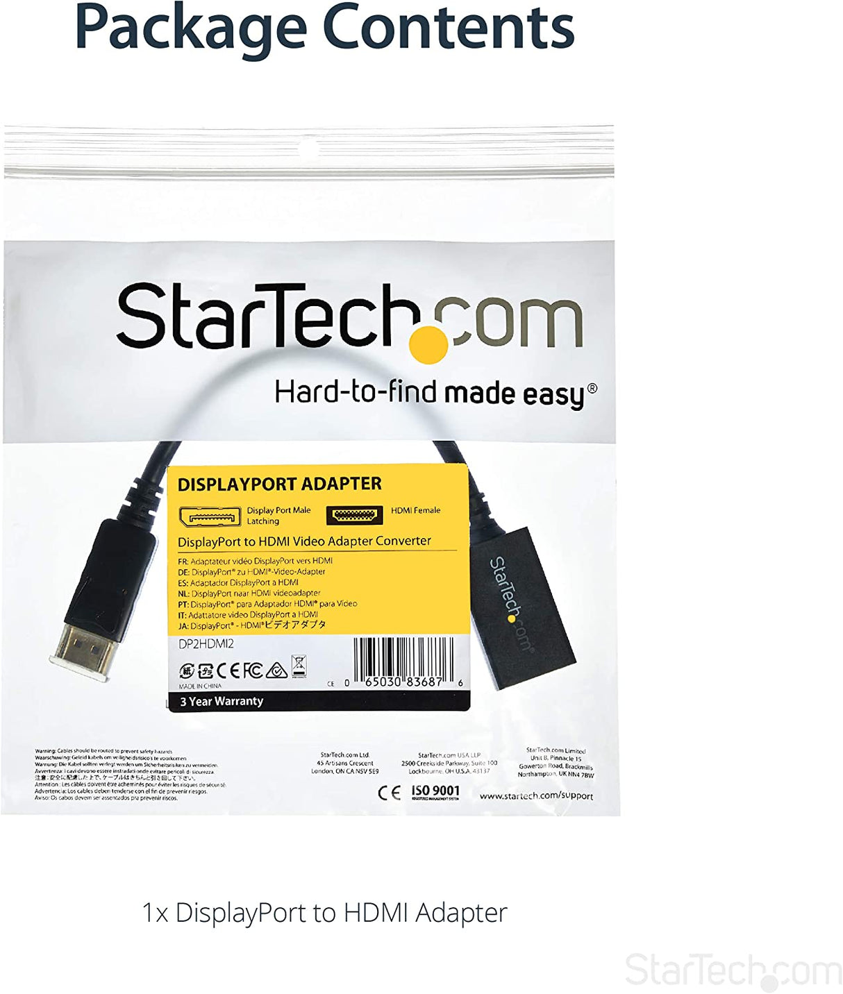 StarTech.com DisplayPort to HDMI Adapter - DP 1.2 to HDMI Video Converter 1080p - DP to HDMI Monitor/TV/Display Cable Adapter Dongle - Passive DP to HDMI Adapter - Latching DP Connector (DP2HDMI2) 8 inches Single