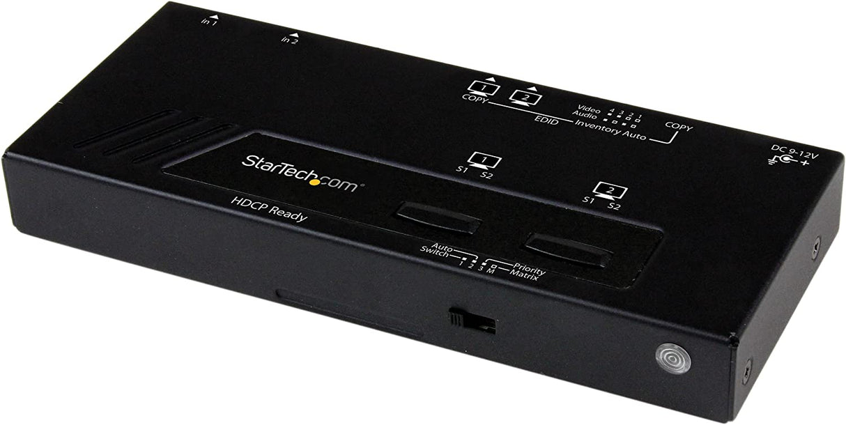 StarTech.com 2x2 HDMI Matrix Switch with Remote - 1080p Automatic & Priority Switcher - Video Wall Auto Selector Splitter Box - Audio Out (VS222HDQ) HDMI 2x2